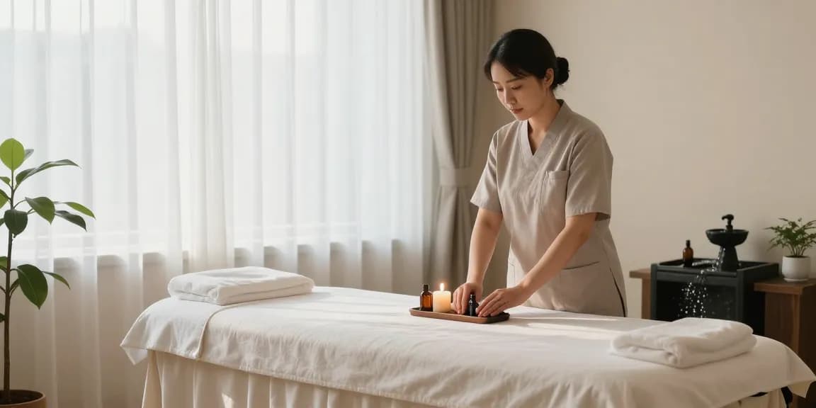 광명출장마사지의 편안한 마사지 공간과 한국인 관리사의 모습