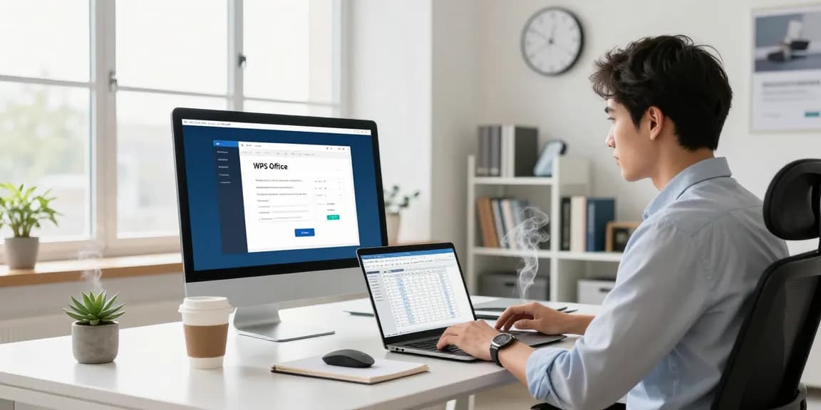 WPS Download guide in a modern workspace with a professional focused on productivity.