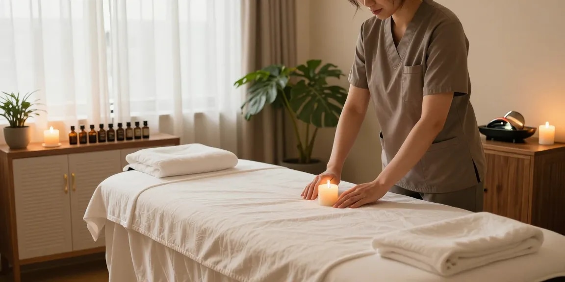 Experience ultimate relaxation with 하남출장마사지 in a tranquil therapy room featuring soothing elements.
