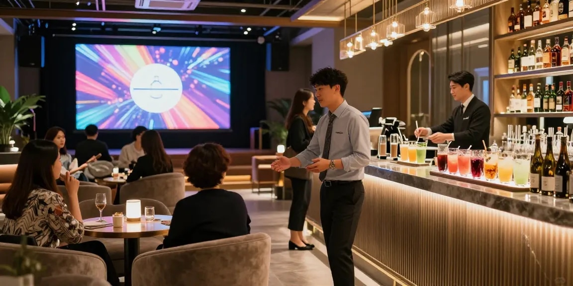 강남구구단 쩜오의 고급스럽고 세련된 분위기에서 손님을 맞이하는 매니저 모습.