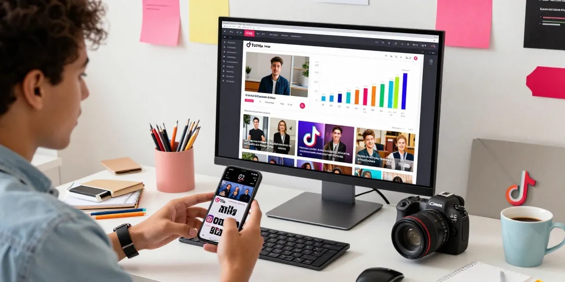 フォロワー日本人購入TikTokフォロワー購を促進するための新しいマーケティング戦略を考えるクリエイティブなワークスペースの風景。