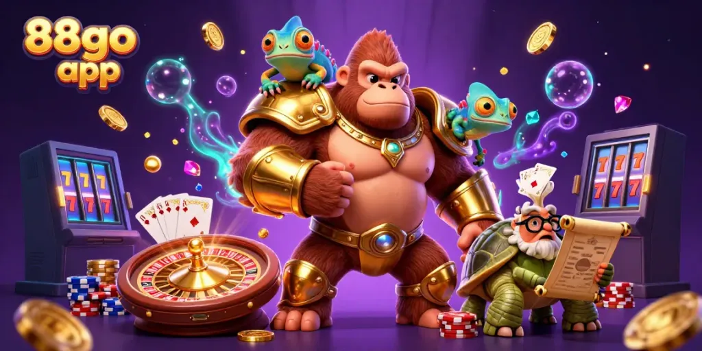 Experience thrilling gameplay with the 88go app in this vibrant 3D casino scene.