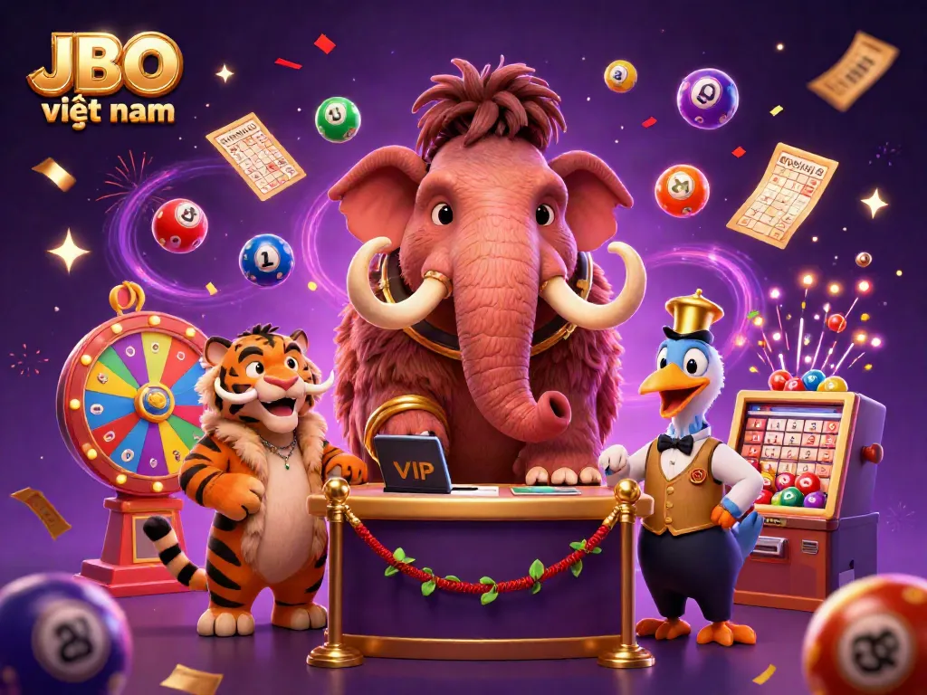 Engage with JBO việt nam through a vibrant casino scene featuring a woolly mammoth bouncer, saber-tooth VIP, and dodo doorman.