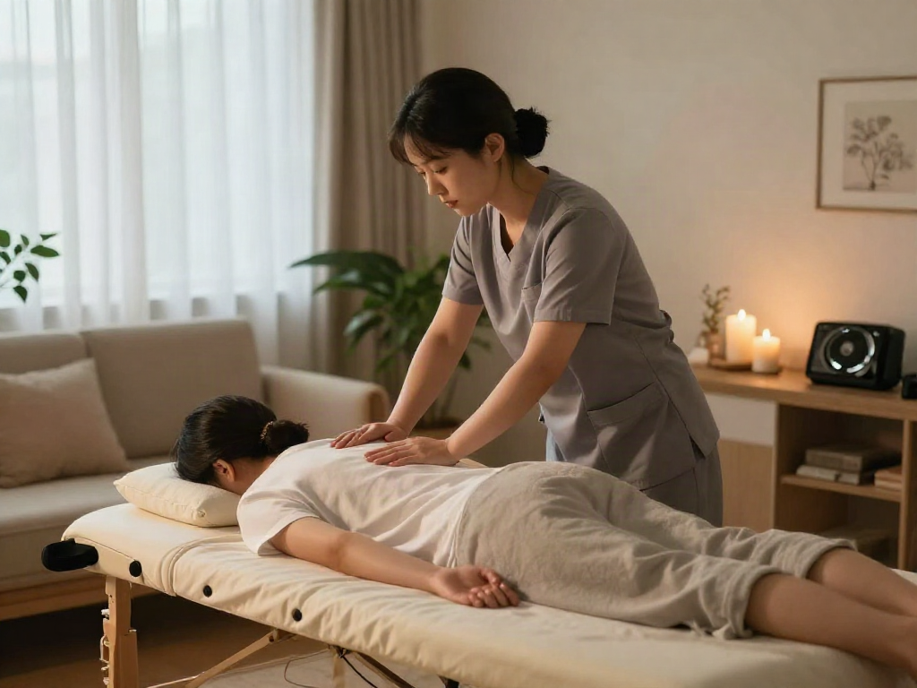 Experiencing 용인출장마사지 at home with a professional therapist in a serene, relaxing environment.