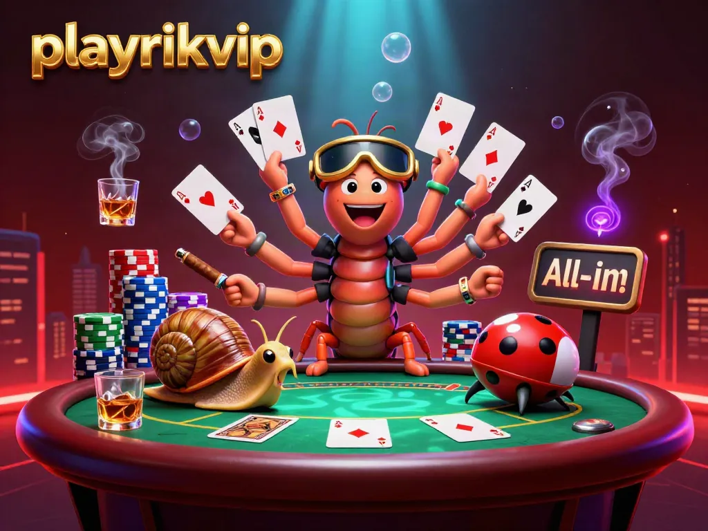 Experience the thrilling action at playrikvip with a lively 3D casino scene featuring a millipede dealer and high-roller characters.