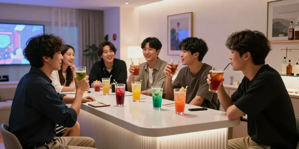 강남구구단에서 즐겁게 대화하는 친구들 모습