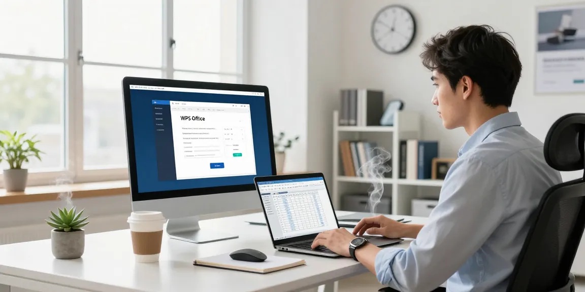 WPS Download guide in a modern workspace with a professional focused on productivity.