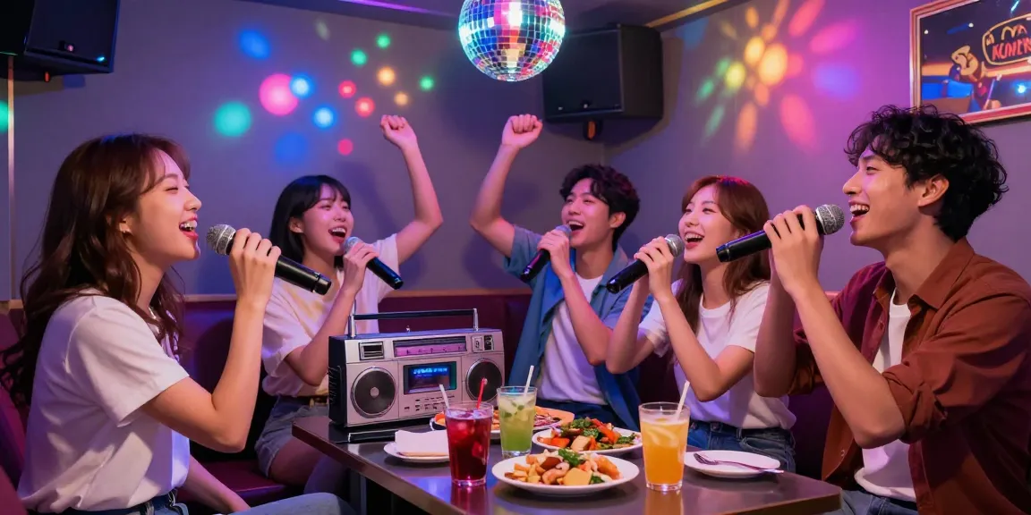 강남가라오케에서 친구들과 함께 즐거운 시간을 보내는 장면