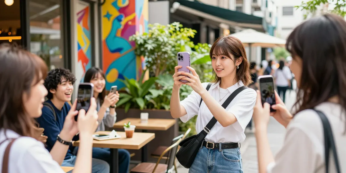 インスタ 日本人 フォロワー 購入に最適な交流シーン、若い女性が友人とカフェで楽しむ様子