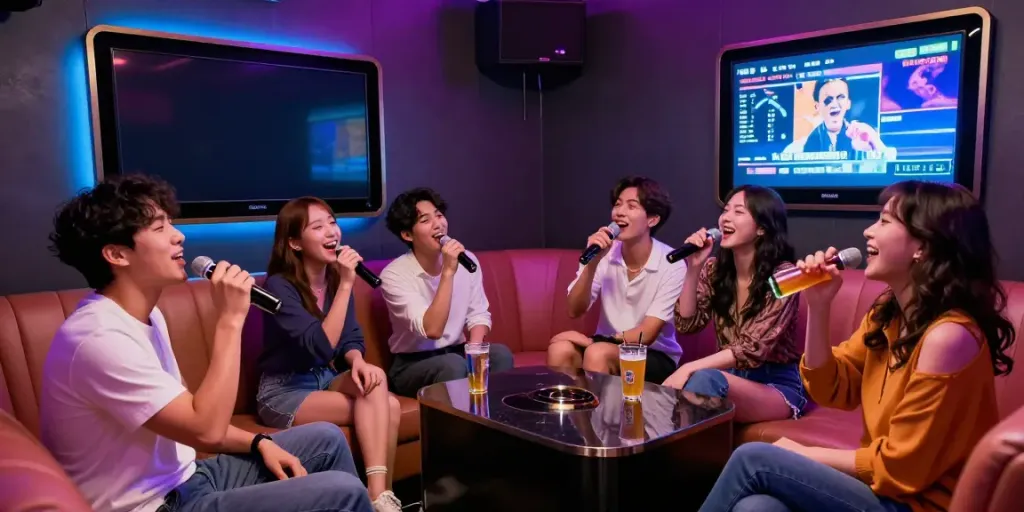 강남도파민 노래방에서 즐거운 모임을 나누는 친구들 모습