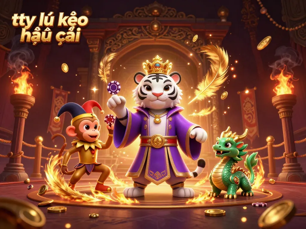 Engage with tỷ lệ kèo nhà cái as a majestic tiger in royal attire thrives alongside a jester monkey and a jade dragon.
