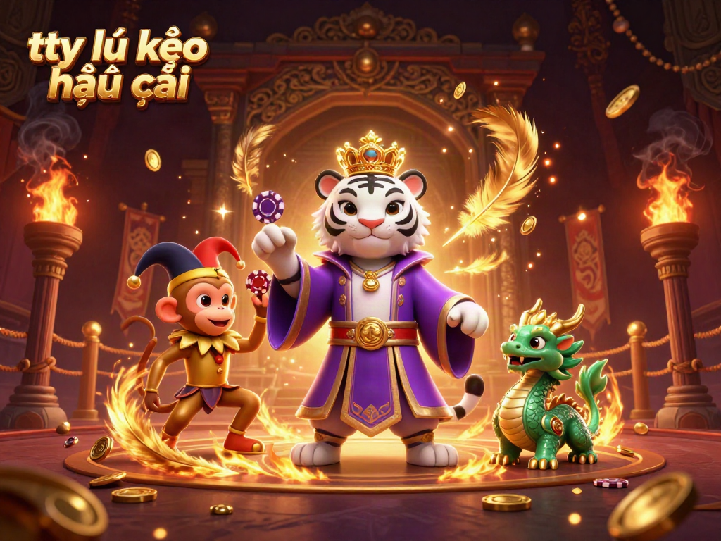 Engage with tỷ lệ kèo nhà cái as a majestic tiger in royal attire thrives alongside a jester monkey and a jade dragon.