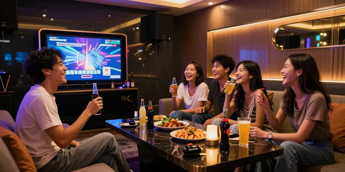 인천쓰리노에서 즐거운 시간을 보내는 친구들의 모습과 화려한 조명, 카라오케 시설이 함께한 장면