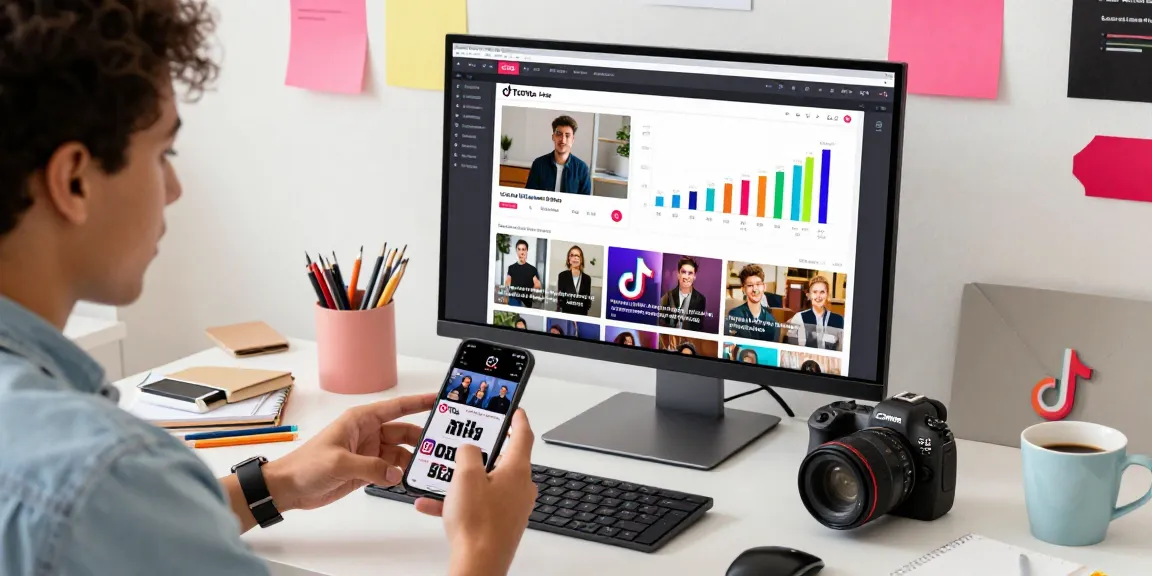 フォロワー日本人購入TikTokフォロワー購を促進するための新しいマーケティング戦略を考えるクリエイティブなワークスペースの風景。