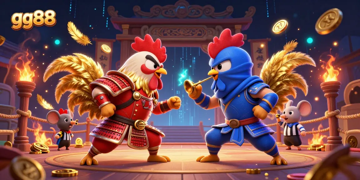 Engage with gg88 in an epic cockfighting showdown with roosters in samurai armor.