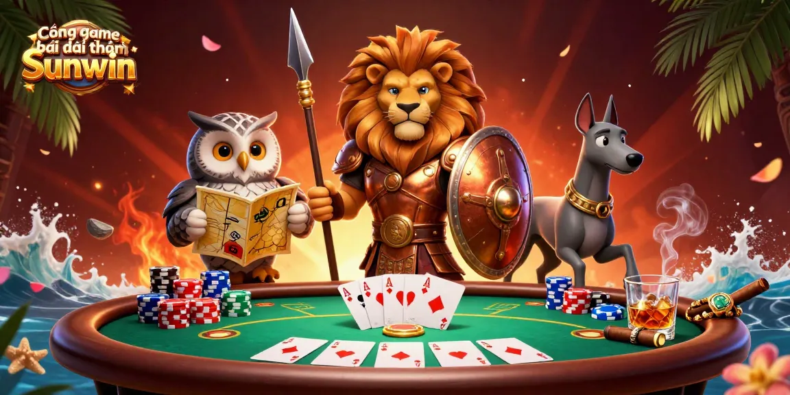 Engage in thrilling gameplay at Cổng game bài đổi thưởng Sunwin with vibrant poker elements and dynamic characters.