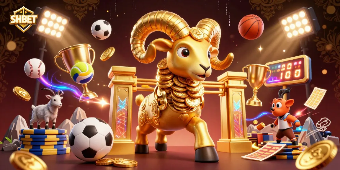 SHBET delivers vibrant sports betting excitement with golden ram, dynamic sports elements, and rich graphics.