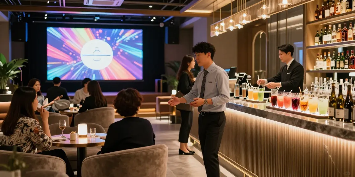 강남구구단 쩜오의 고급스럽고 세련된 분위기에서 손님을 맞이하는 매니저 모습.