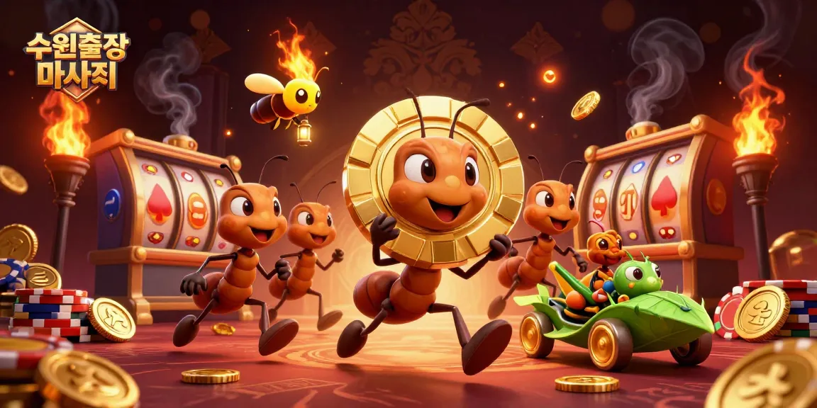 Engage with 수원출장마사지 while a heist unfolds featuring ants and a grasshopper in a vibrant casino scene.